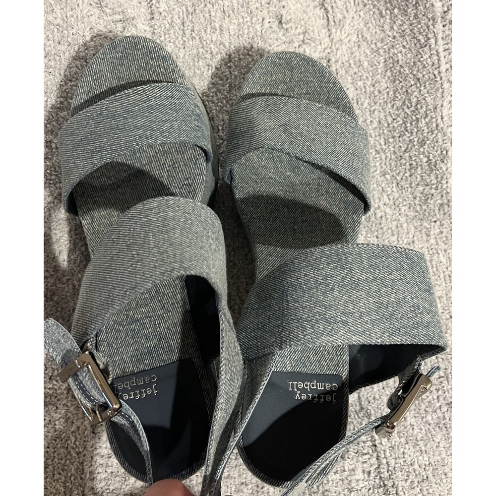 Jeffrey Campbell Moody Denim Platform  Ankle Strap Chunky Heel 8.5 Modern Shoes - Picture 8 of 8